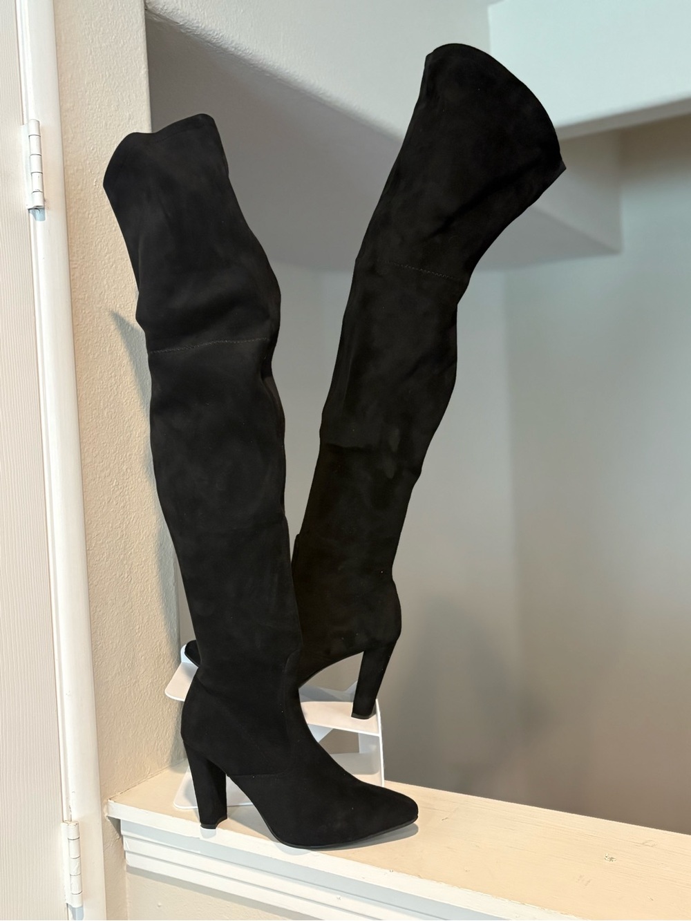 Shoe'N Tale Women Faux Suede Chunky Heel Stretch Over The Knee Thigh High Sz 9.5
